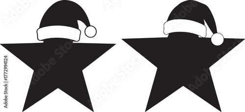 Two silhouetted stars wearing santa hats ready for christmas celebration