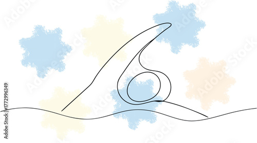 Single Line Drawing Surfer Riding Wave with Abstract Pastel surfing ocean