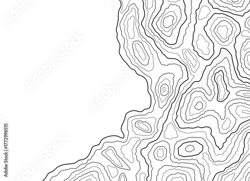 Topographic abstract background with lines on transparent PNG background. Geometric abstract with black lines. Cartographic elevations. Waves drawn with black lines.	