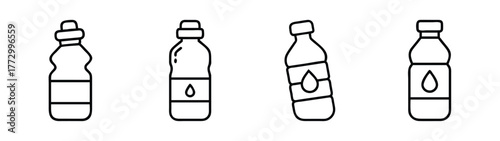 Outline drawing of various bottle shapes for liquid products like juice and water containers design