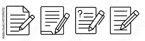 Illustration of document with pencil for writing notes or taking exam in a test paper sheet