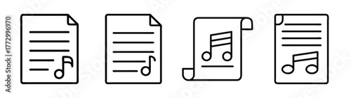 Sheet music vector icon set, musical notes on paper, songbook illustration for musicians and singers