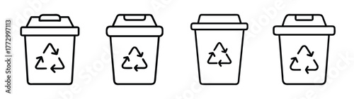 Recycling bin vector illustration, eco friendly waste management, recycle symbol and containers