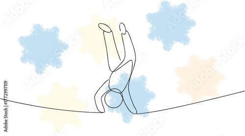 Single Line Drawing Acrobat Performing Handstand with Abstract Shapes acrobatics gymnastics
