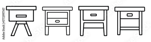 Outline furniture set drawing vector illustration of bedside tables and nightstands design ideas