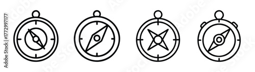 Set of compasses vector illustration for navigation direction and travel adventure exploration vector graphics