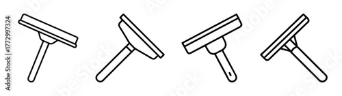 Four squeegee outline illustrations for window cleaning and surface wiping vector graphic design element