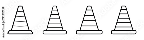 Traffic cone outline vector, safety cones, road construction cones, black and white cone illustration