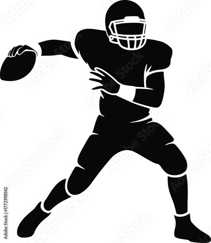 American Football Quarterback Silhouette Throwing Ball Player Sport Action Black Vector Illustration
