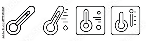 Thermometer icon set medical temperature measurement equipment healthcare body fever checkup tool