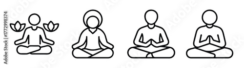Meditation yoga poses vector illustration set spiritual wellness mindfulness and relaxation design