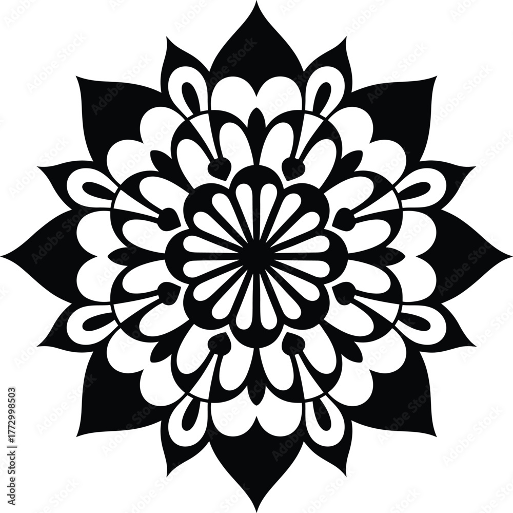 Fototapeta premium Elegant Black Floral Bloom Ornament Design Against Transparent Background for Various Applications