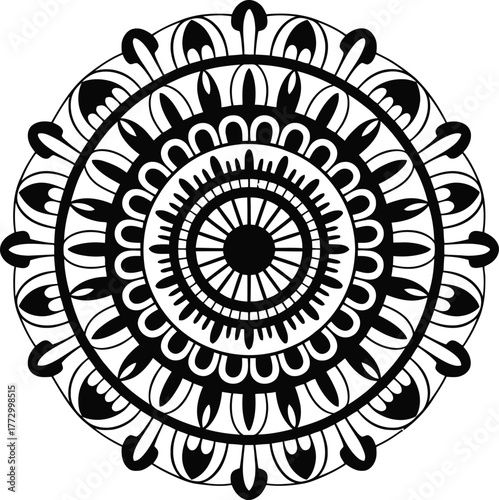 Elaborate Circular Ornament Design Black on Transparent Background for Decorative Elements