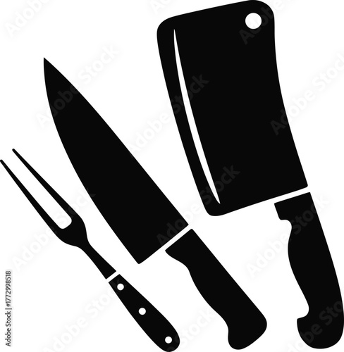 Elegant Butcher Knives Carving Fork Set Kitchen Utensils Cooking Tools Graphic
