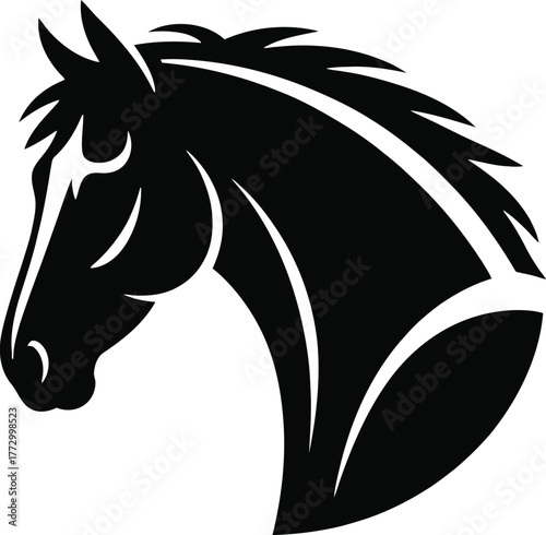 Elegant horse head silhouette with flowing mane, portraying strength and grace on transparent background