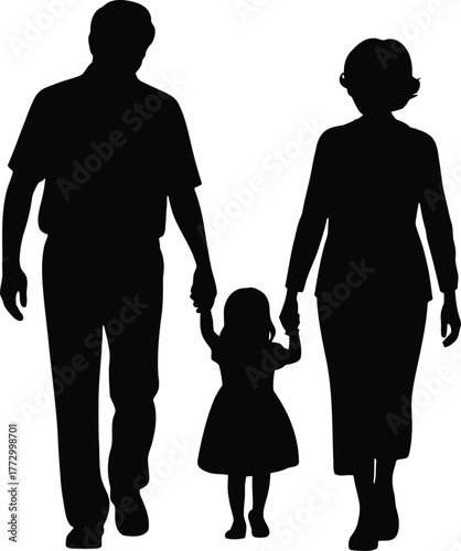 Grandparents Walking with Granddaughter Holding Hands on Transparent Background Family Bonding Generations Together