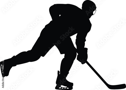 Ice Hockey Player Silhouette Vector Illustration Dynamic Action Pose with Hockey Stick and Skates