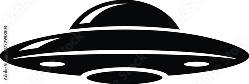 Minimalist Flying Saucer Icon Black UFO Spaceship Silhouette Design Element