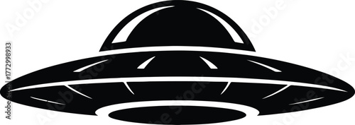 Modern Flying Saucer Icon Black UFO Spaceship Silhouette with Details
