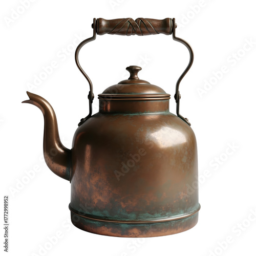 Vintage copper kettle isolated on transparent background