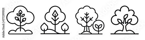 Vector outline tree illustration set, forest and nature design elements for graphic design projects