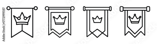 Download royalty crown banner vector art illustration set medieval flag design elements collection