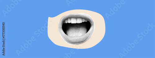 Punk pop background with screaming mouth shape and retro rockstar art. This abstract vintage composition combines voice elements with dynamic visual impact