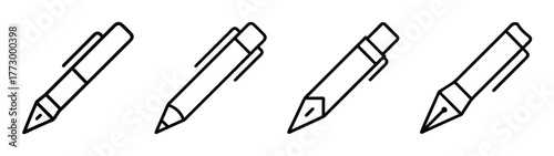 Outline drawing of various pen styles for writing and drawing vector illustration design set