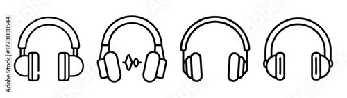 Headphone vector illustration set for music lovers and audio enthusiasts black and white line art