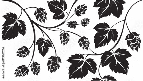Elegant hops branches with leaves design for beer labels or botanical patterns, brewing business