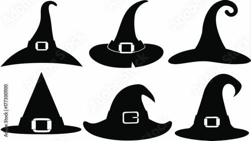 Spooky witch hats collection for your Halloween designs and festive decorations, originally vector graphics