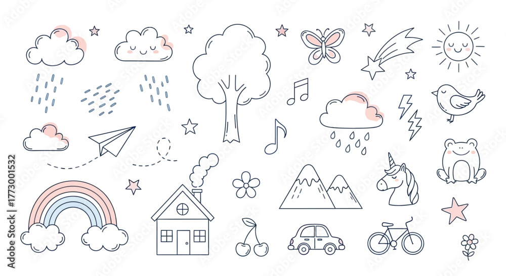 Fototapeta premium Whimsical Doodle Collection Charming Illustrations for Creative Projects and Designs