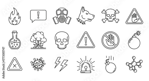 Warning Icons A Set of Black and White Danger Symbols for Safety and Alert Messages