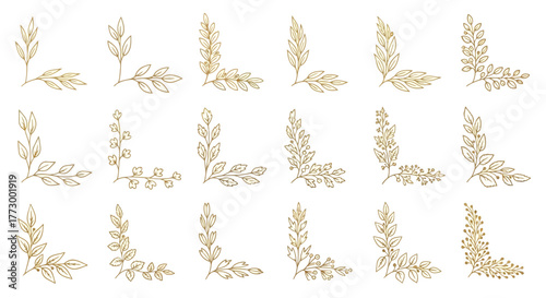 Elegant golden floral corner accents and decorative elements for design projects