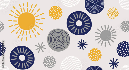 Vibrant Retro Sun and Circles Pattern A Playful Abstract Design with a Whimsical Feel