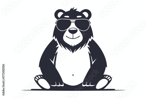 A cool cartoon bear sits calmly with sunglasses, showing a minimalist design