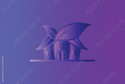 Ecofriendly house with leaves on roof, green energy concept