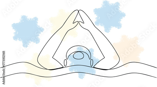 Minimalist Line Art Swimmer Performing Stroke with Pastel Splatters swimming sport single line