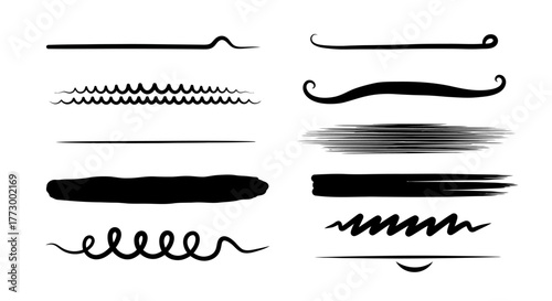 Collection of hand-drawn underlines and decorative lines in various styles for graphic design elements