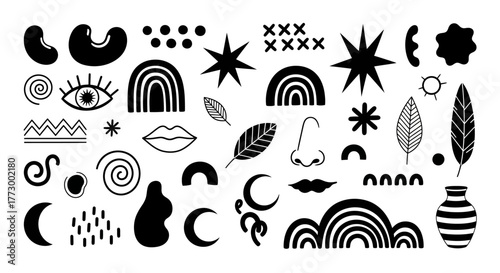 Black and white abstract doodle design elements perfect for your creative projects, design