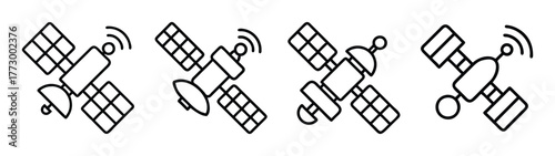 Satellite vector illustration of communication satellites for space technology and global network design