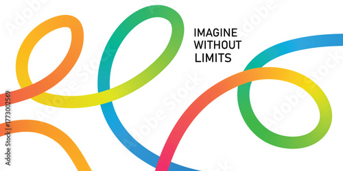 Abstract flowing colorful gradient ribbons with text Imagine Without Limits on white background vector