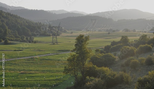 Принти на полотні A view of the transmission line in a mountainous environment