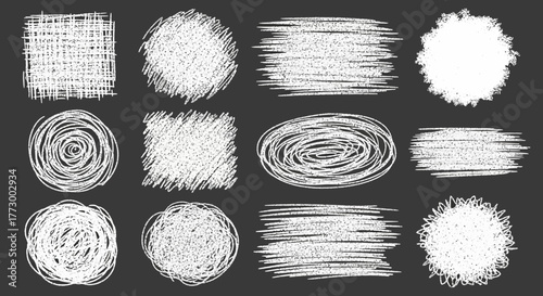 Vector Collection of White Hand-drawn Scribble Shapes on Black Background