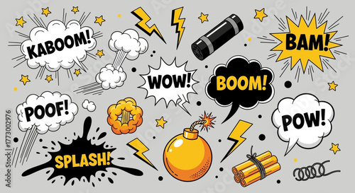 Comic Book Explosion Set Bang, Kaboom, Pow, and More!