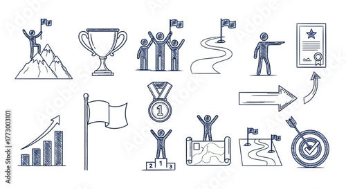 Achievement and Success Outline Icons Set