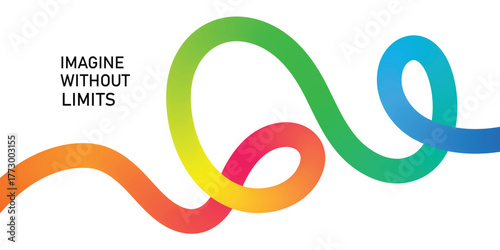 Black text Imagine Without Limits next to a flowing ribbon with a rainbow gradient on white background