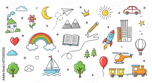 Whimsical Doodle Set Colorful Icons for Creative Projects