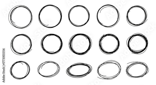Set of various hand-drawn, scribble circles and sketchy oval frames, ideal for highlighting, marking, or adding a casual, doodle aesthetic to graphic designs and presentations