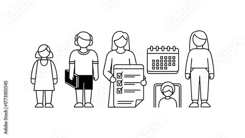 Group of people with calendar and checklist